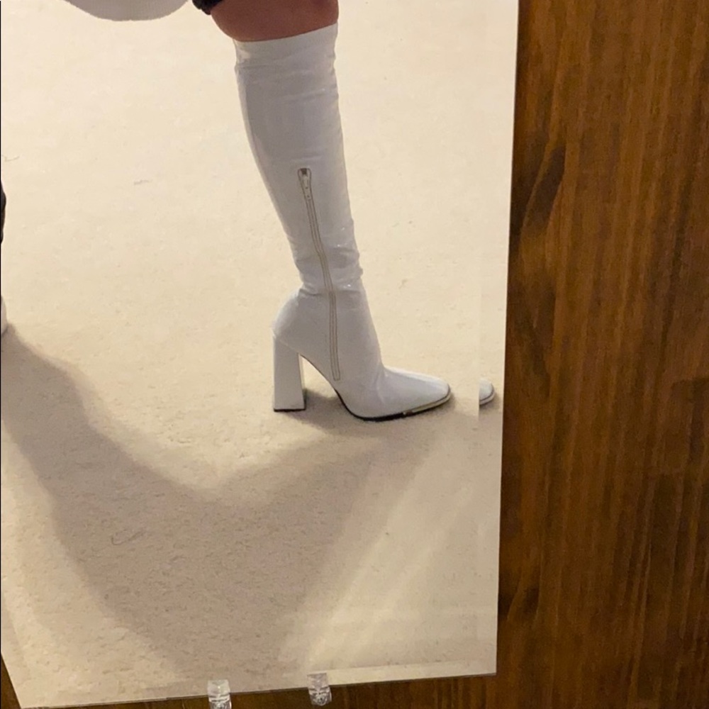 Public Desire White Patent Leather Boots